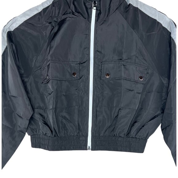 Cest Toi Cropped Black Nylon Jacket With Reflective Stripes & Zippered Front M - Picture 13 of 15